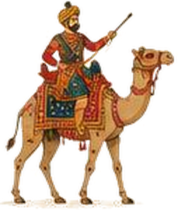 Illustration of a Rajasthani ruler riding a decorated camel