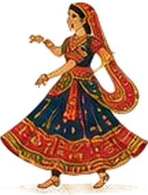 Illustration of a Rajasthani woman in a traditional ghoomar dance pose